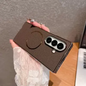 texture plaid phone case, Protector, suitable for Samsung Galaxy Z Fold 7/6/5/4/3 with tempered glass film supporting wireless charging light luxury electroplated shell film integrated anti drop folding phone case