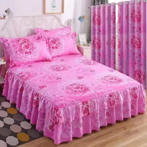 7 pcs Bed Quilts with Elegant Rose Design and Ruffled Skirt for Cozy Bedroom Decor