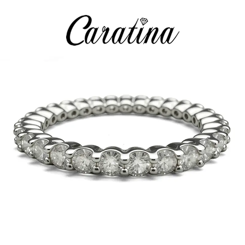 Caratina 1.0CT Round Cut 2.2mm Stackable Moissanite Eternity Ring in 925 Sterling Silver Engagement Bands for Women Birthday Christmas Mother’s Day Wedding Anniversary Gift