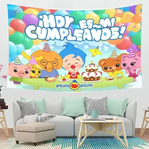 Plim Plim Retro Cartoon Birthday Tapestry - Fun Party Backdrop, Home Decoration, Gift for Room Styling