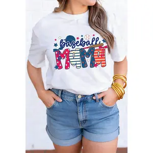 White Baseball Mama Patriotic Game Day Tee