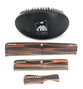 G.B.S Men’s Handmade Comb Set, Pure Synthetic Hair Brush, Dressing Comb, Pocket Comb, Mustache Comb and Military Style Hair Brush