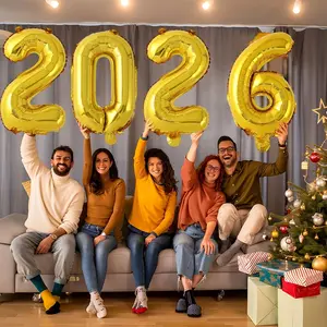 Set of 4 2026 Golden Foil Number Balloons 16 Inches, Decorations for New Year's Party, Graduation, Christmas, Birthday, Anniversary, Wedding