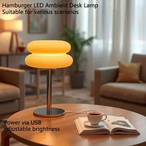 T6028 4-LED Burger Table Lamp, Atmosphere Decor Night Light, USB Lighting Fixture, Button Three-Tone Dimming, Perfect for Living Room Bedroom Home Office