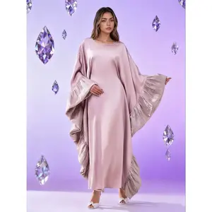 Women’s patchwork long-sleeve Arabian dress, modest round-neck maxi dress for parties and wedding guests, ladies’ Islamic clothing for all seasons