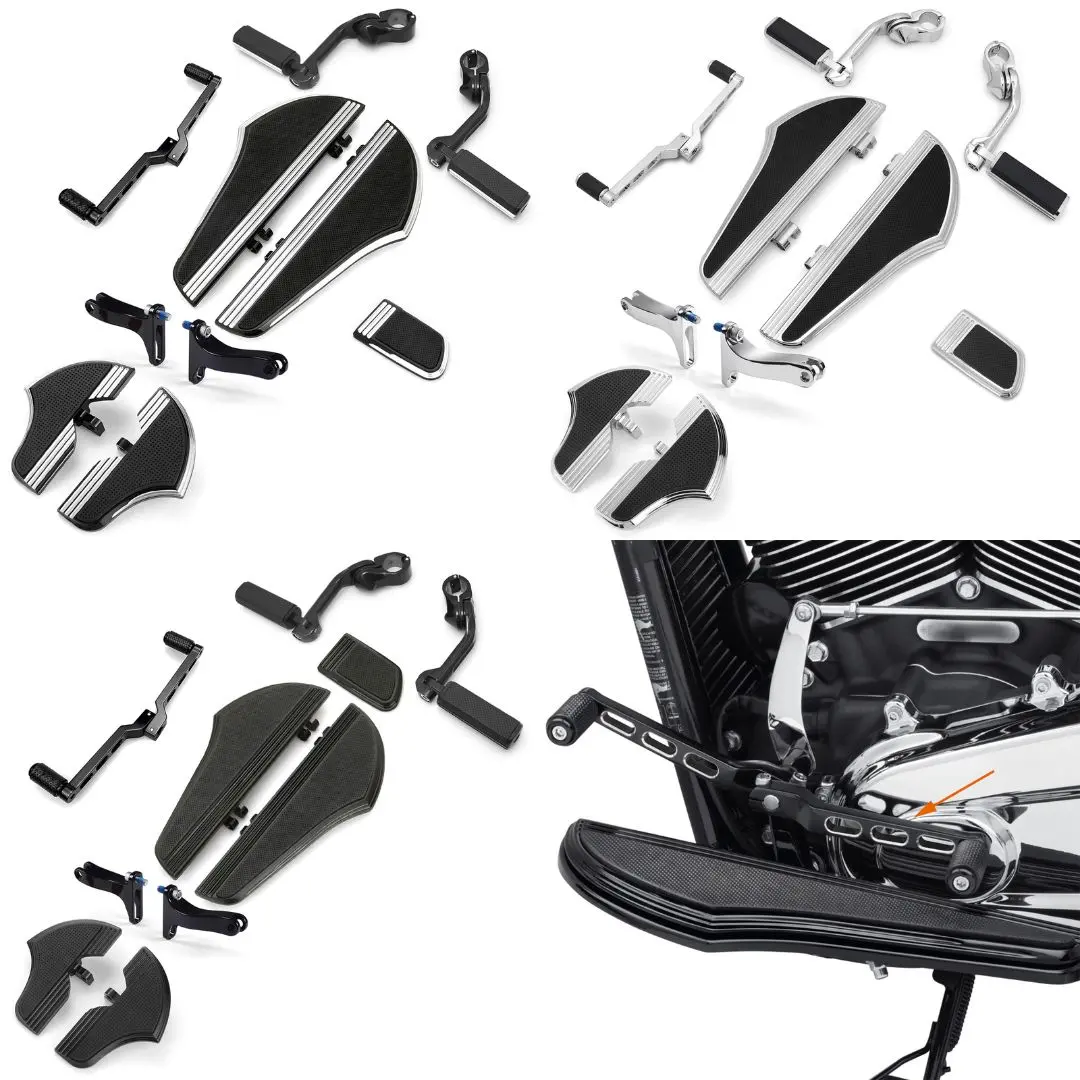 Defiance Style Floor Mount Road Glide Floorboards - Black Billet CNC Aluminum, 1 Pair Heel-Toe Shifter Levers, 1 Pair Long Angle Highway Footpegs for Harley Touring Bagger 1980-2025 (Street/Electra Glide, Road King, Softail Fatboy FLST, Softail Slim)