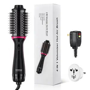 VEVOR Hair Blow Dryer Brush, 4 in 1 Ionic Hair Styler and Volumizer with Electroplated Titanium & 2.56" Ceramic Coating Oval Barrel, Dual Voltage 110V/240V Hot Air Styling Brush for Salon Home Travel