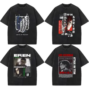 AnimeAttack on Titan Fashion Cool Classic INS Eren Streetwear Crew Neck Washed Distressed T-shirt Women Men Unisex Summer Comfortable and Stylish Items Holiday Gifts Father's Day