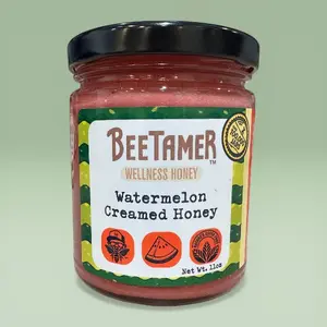 BeeTamer's Watermelon Raw Creamed Honey with Real Watermelon Juice 11oz Healthy
