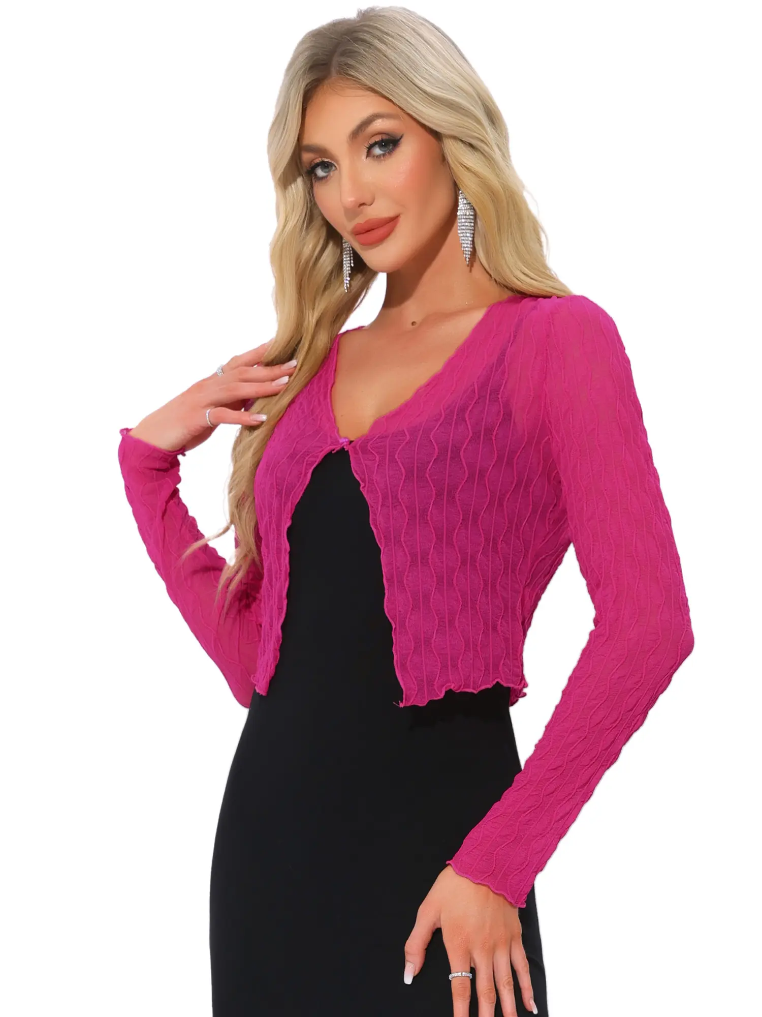 INSPIRE CHIC Lightweight Bolero Sheer Textured Crop Shrug