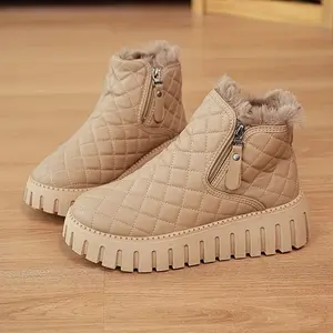 Women's Winter  Boots with Faux Fur Lining & Zipper Closure - PU Cover Round-Toe Ankle Boots with Cushioned Insole & Arch Support, White//Black/Tan/Beige, Rubber Sole for Ice &  - Casual & Semi-Formal Winter Footwear