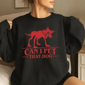 Can I Pet That Dog Devil Sweatshirt, Demogorgon Monster Graphic Shirt, Stranger Dog Hawkins Indiana Hoodie, Devil Dog Long Shirt , Unisex Sweater Pullover Tee