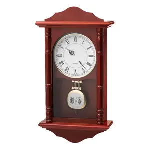 Grandfather Clock Vintage Pendulum Wall Clock 18-Inch Wide Wooden Case With Quartz Movement, Traditional Brass Dial, Clear Glass Front, Silent Timekeeping, Large 8-Inch Dial, Antique Inspired Home Decor For Living Room