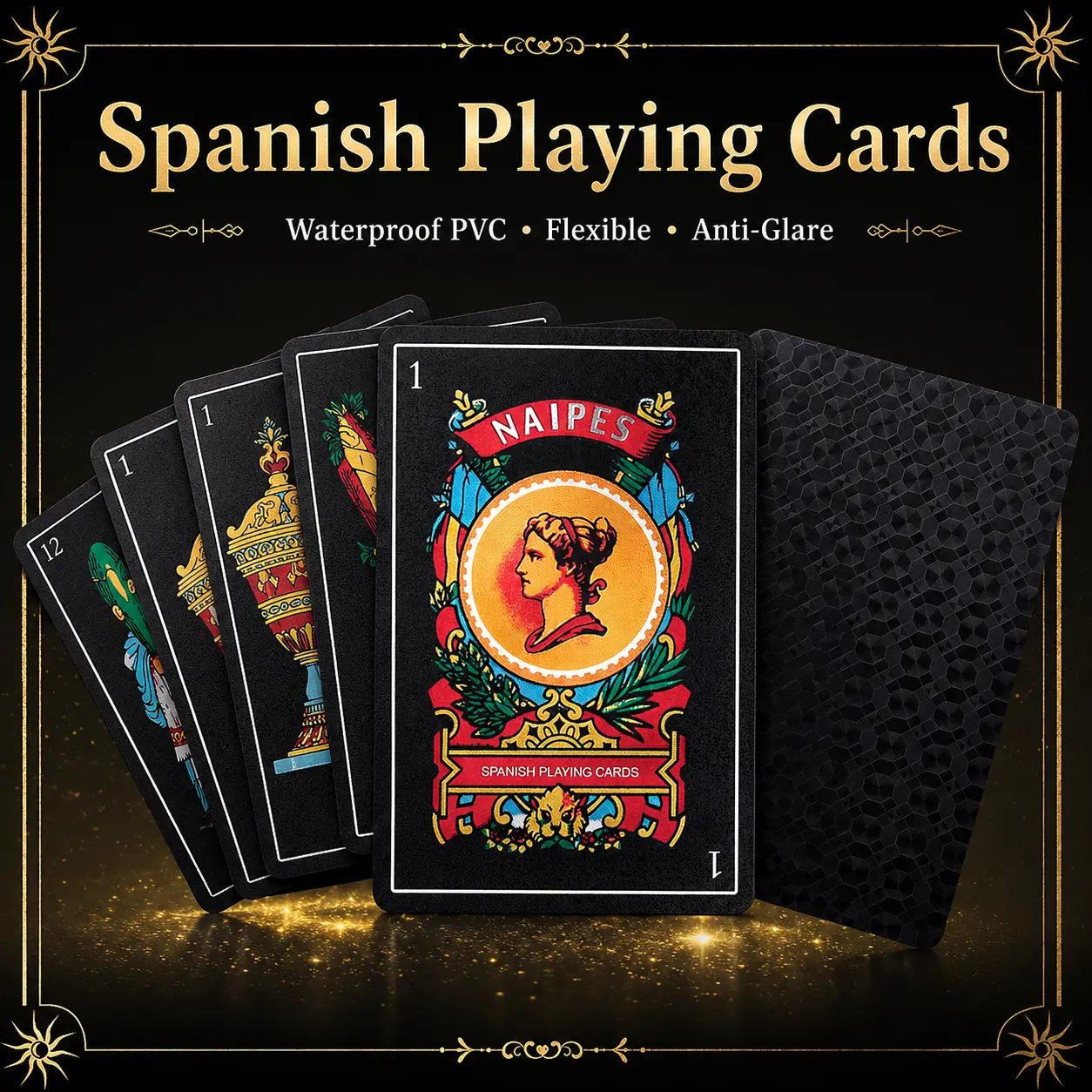 Classic Flexible Waterproof Black PVC Spanish Playing Cards - Ideal for Family Fun, Parties, Briscas and Travel Card Games, Cards Games, Family Fun Game