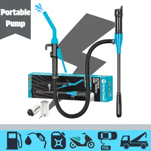 Portable Pump, Water & Fuel Transfer Pump with Nozzle, Battery Required Fuel Pipe Pump with 3 FT Long Hose（No Include Battery），Work Equipment for Men, Parts，Gift，Blue