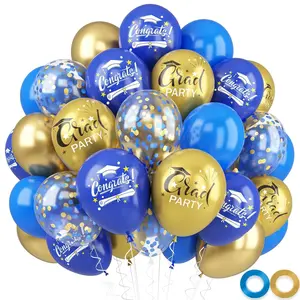 12-Inch Graduation Latex Balloon Set Gold Blue Congrats Grad Bouquet Party Decoration Kit