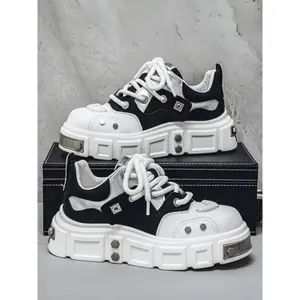 Men's Fashionable Lace Up Low Top Sneakers, Casual Comfortable Breathable Sports Shoes, Male All-match Round Toe Chunky Sneakers for Daily Life, Casual Trainer Shoes(Sheets)