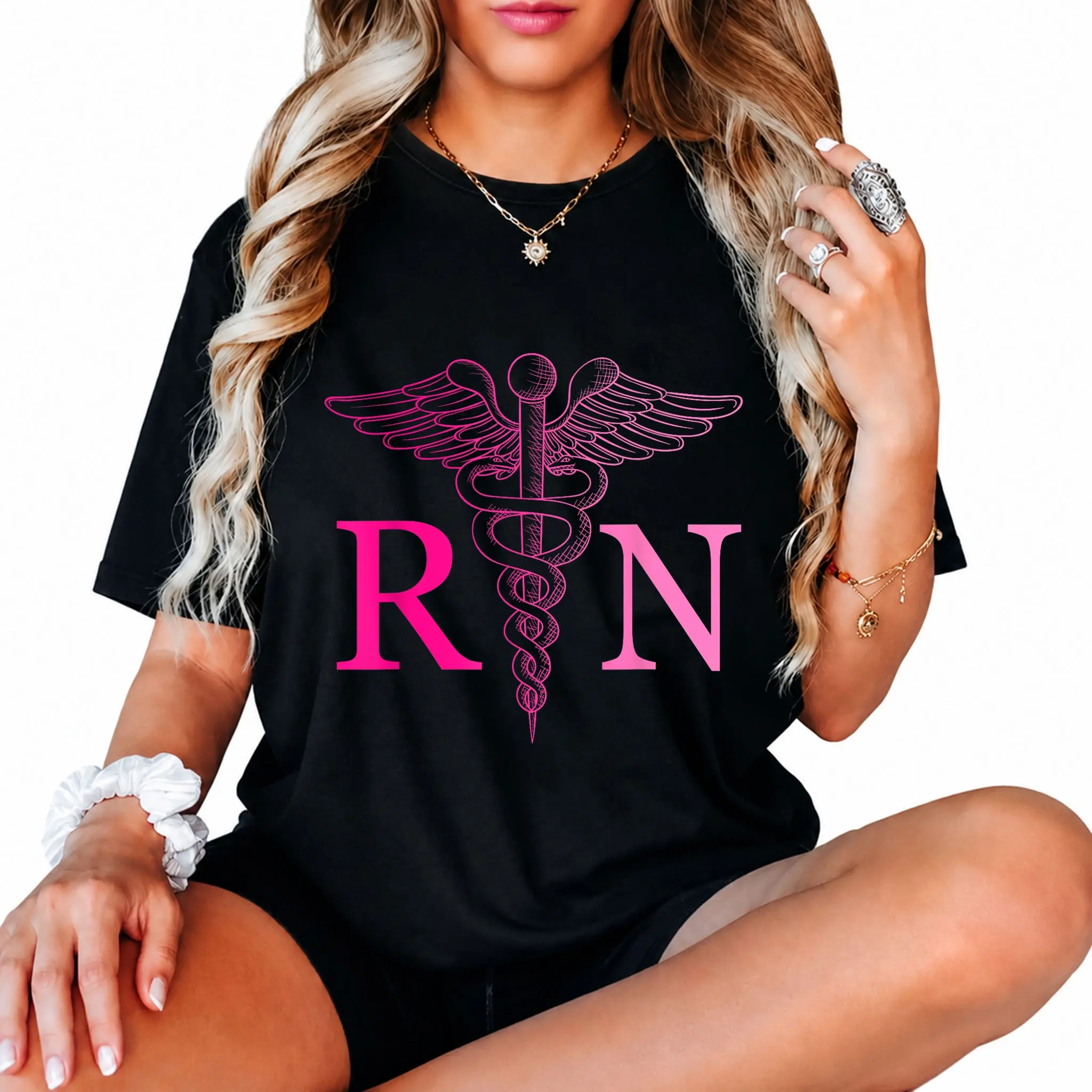 100% Cotton Unisex Registered Nurse Appreciation Pink RN Nursing Tie Dye Nurse T-Shirt