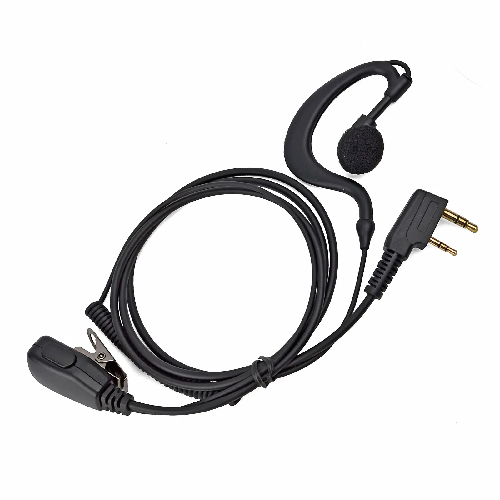 G Shape Soft Ear Hook Two Way Radio Earpiece with PTT, Walkie Talkie Headset with Swivel Boom Microphone Compatible with Kenwood, Baofeng, Retevis, WOUXUN, and Other K1 2-Pin Radios,for Police Security and Law Enforcement Use