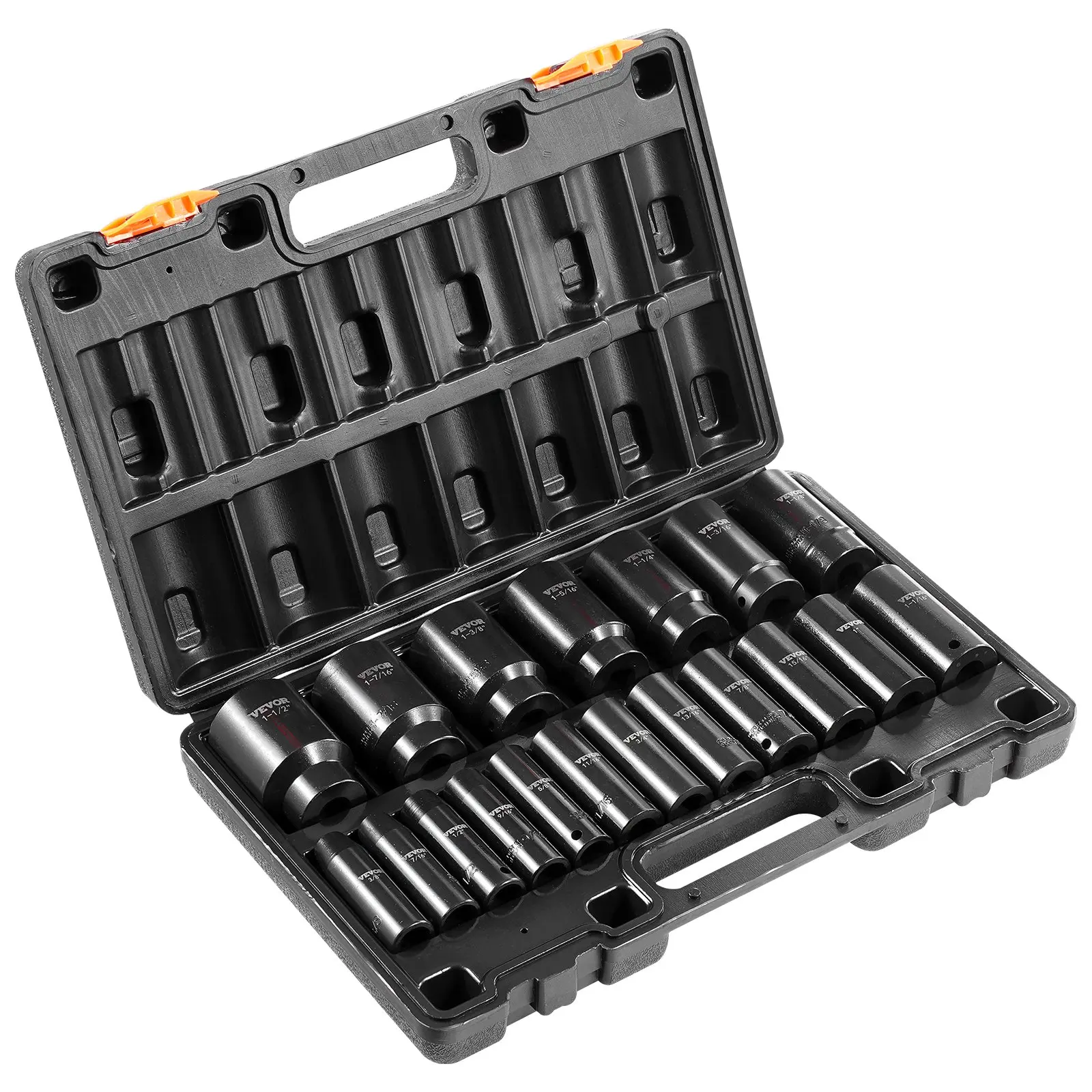 【summerfinds】VEVOR Impact Socket Set 1/2 Inches 19 Piece Impact Sockets, Deep Socket, 6-Point Sockets, Rugged Construction, Cr-V, 1/2 Inches Drive Socket Set Impact 3/8 inch - 1-1/2 inch, with a Storage Cage