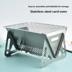 Outdoor Ultra-Light Foldable Multi-Purpose Card BBQ Grill, Stainless Steel Portable Fire Pit, Easy Carry Heating Campfire, Camping Kitchenware