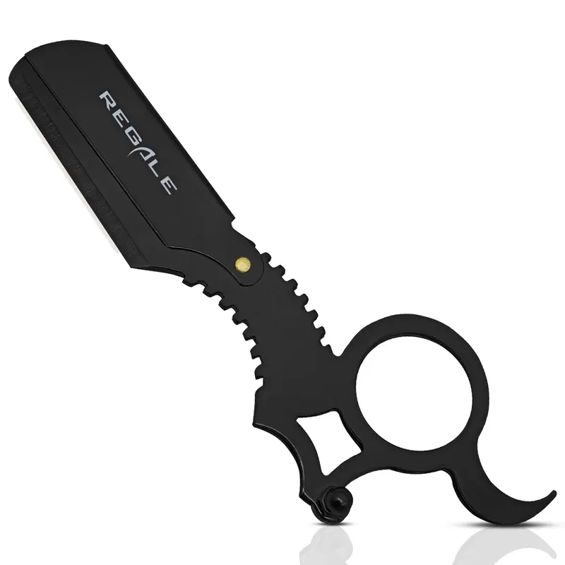 Regale Professional Straight Edge Razor - Stainless Steel Blade Handle, Ergonomic Ring, Anti-Slip Serrated Spine, Gold Accents, Smooth Shave Tool for Barbers (Straight Blade, Gold, Non-Mechanical, Barber Style Razors), Straight Blade Razors