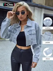 Women's Fashionable Denim Jacket Light Wash, Casual Long Sleeve Outerwear for Daily Wear, Ladies Clothes for All Seasons, Coats Womenswear