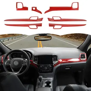 For 2011-2021 Jeep Grand Cherokee WK2 Dashboard Panel Trim & Door Handle Cover Kit Car Interior Accessoires design accessory sticker decorative automotive carbon fiber red color decoration kit accessory