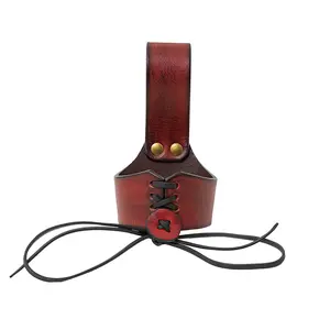 Small Size Handcrafted Maroon Leather Drinking Horn Frog Holster Accessory