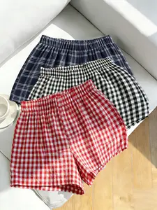 3-Pack Summer Women's Plaid Print Casual Shorts, Loose-Fit Elastic Waist, Daily Wear Sporty Bottoms, Comfortable & Stylish