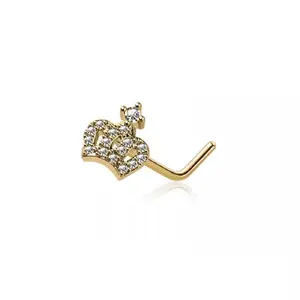 CZ Crystal Paved Crown Top L-Bend Nose Stud