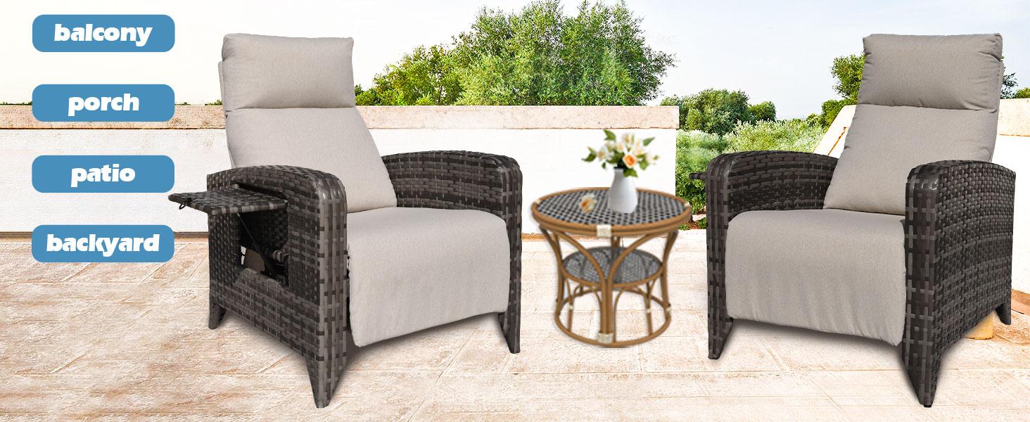 ZZWHOM Cozy PE Wicker Recliner with Side Table – 1/2 PCS Set, Outdoor Patio Chair with Reclining Back, Swivel & Non-Swivel Options for Morning Coffee on Balcony or Poolside Lounging