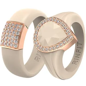 Silicone Rings Set with Metal & Pear CZ Stone