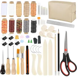 65 count Bookbinding Tools Kit with  Folder, Waxed Thread, Binding Ribbon, Glue Brush, Awl, , Ruler, Storage Bag, and More for DIY Bookbinding, Paper Crafts, and Book Repair