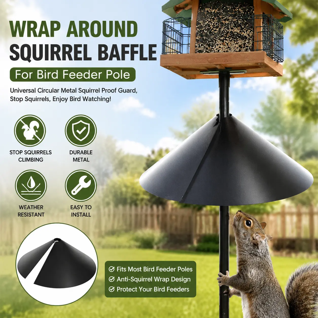 Wrap Around Squirrel Baffle For Bird Feeder Pole,universal Circular Metal Squirrel Proof Guard,anti-squirrel Wrap Baffle To Stop Squirrels Climbing Bird Feeder Pole Outdoor Backyard Garden