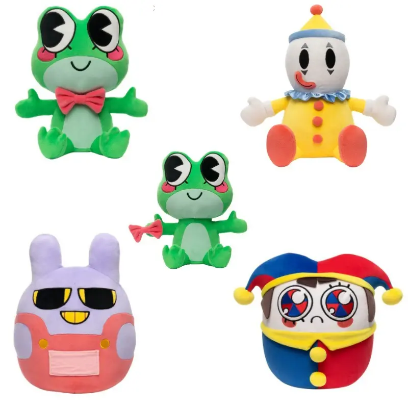 Cartoon Character Plush Doll Set Cute Frog Clown Bunny Stuffed Figure Soft Fluffy Ornament Leisure Collectible Decor Holiday Present