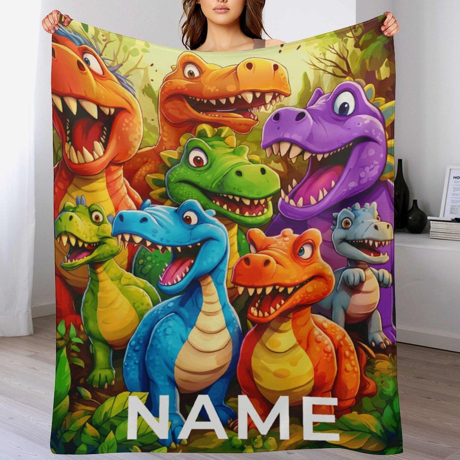 Custom Name Cartoon Dinosaur Family Blanket,Personalized Name Gift ,Suit for The Sofa, Bed, Travel, Camping, Living Room, Office, Chair，Gifts for Family or Child  ,Friend , Send your custom text via shop chat to personalize