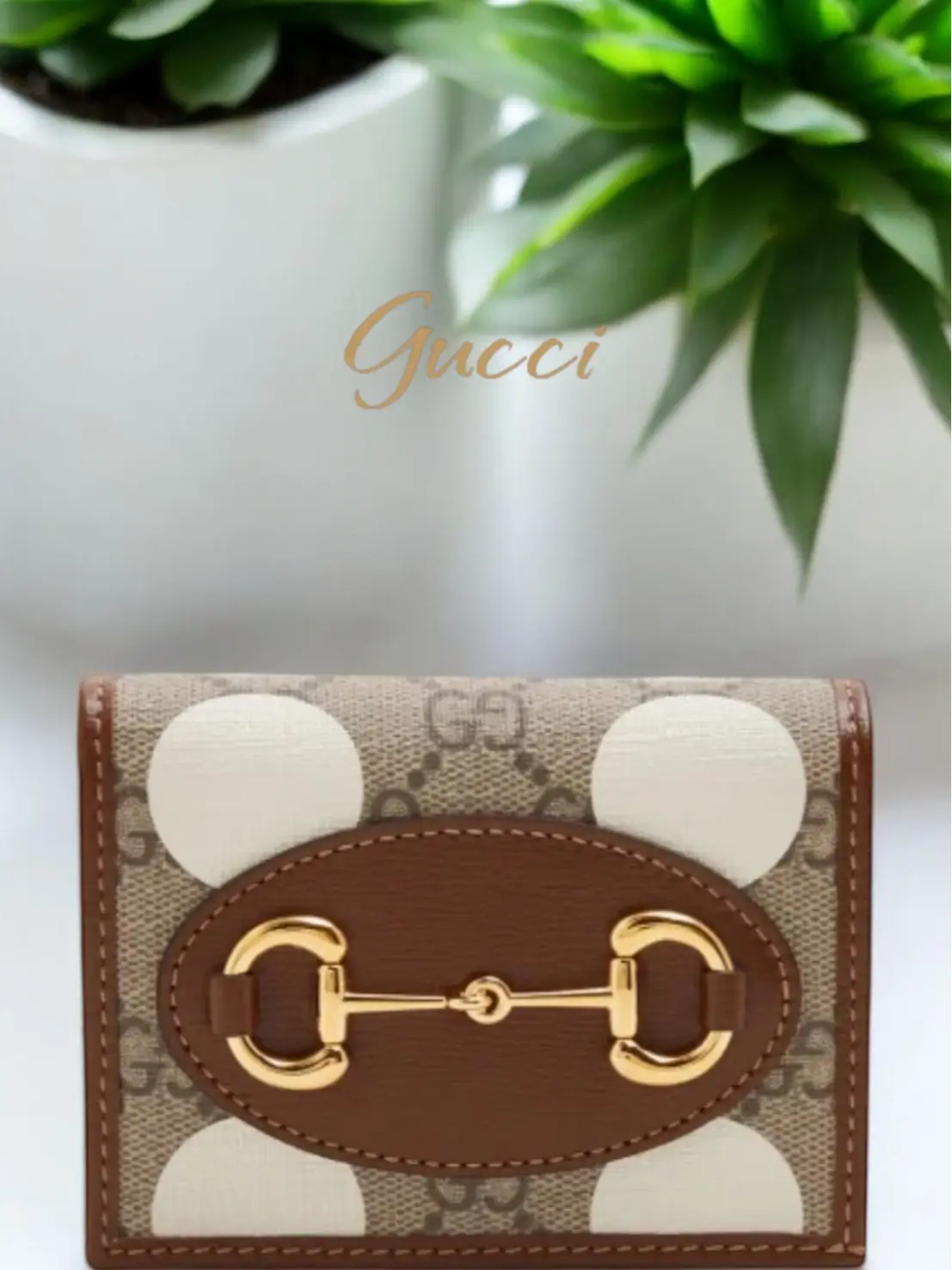 Pre-owned GUCCI Leather Wallet GG Supreme Monogram Geometric Horsebit 1955 Card Case Wallet