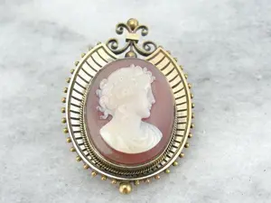 Victorian Sardonyx Cameo Brooch Pendant