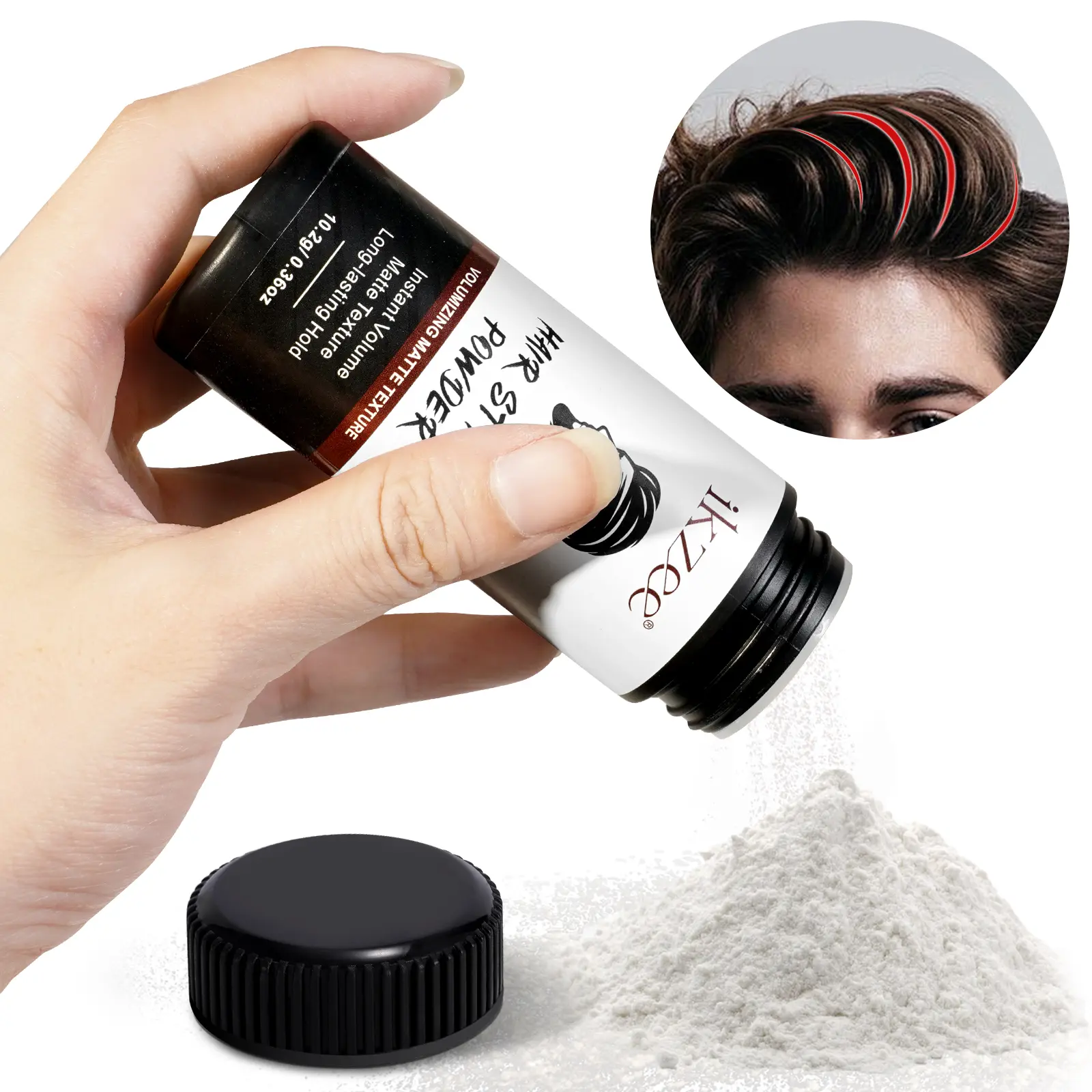 Ikzee Hair Styling Powder 10g, Volumizing Styling Powder, Men's Hair Styling, Design Any Hairstyle, Easy-To-Use, Long-Lasting Hold, Perfect for Daily Use