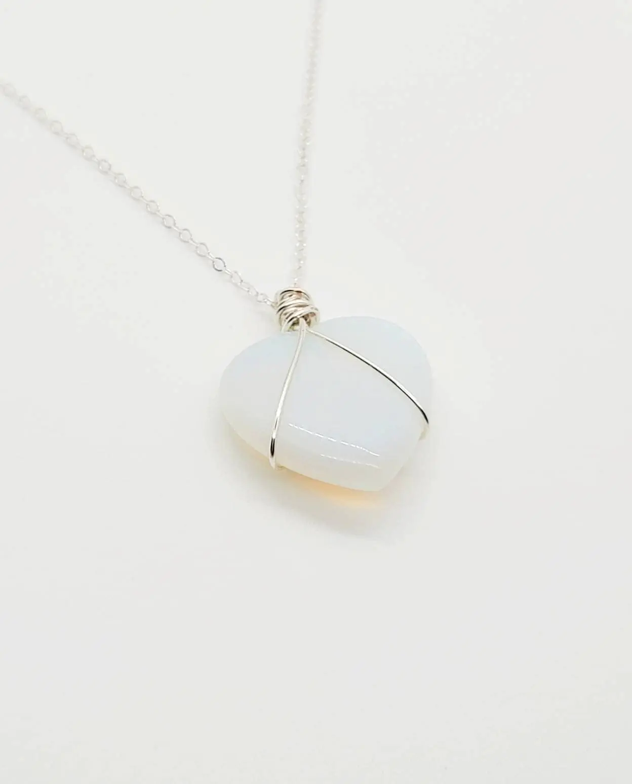 Opalite Heart Necklace: Sterling Silver Healing Crystal Pendant