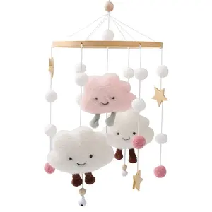 Baby Wooden Rattles Bed Bell Soft Felt Cartoon Cloudy Star Hanging  Toys Pendant Crib Mobile Toys Holder Bracket Infant Gift Kid