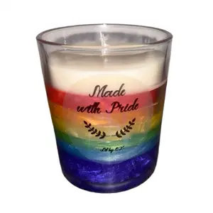 Pride/LGBTQIA+ Candle with Rainbow Design and "Made with Pride" Text for Celebratory Use