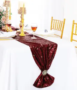 12"x108" Sequin Taffeta Table Runner - Burgundy (1pc)