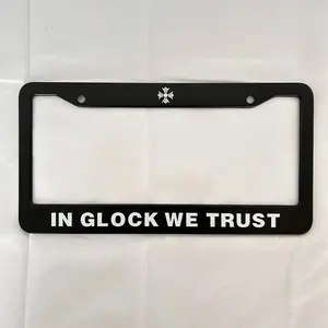 In Glock we Trust cross,Stainless Steel U.S. License Plate Frame, car accessories, Black