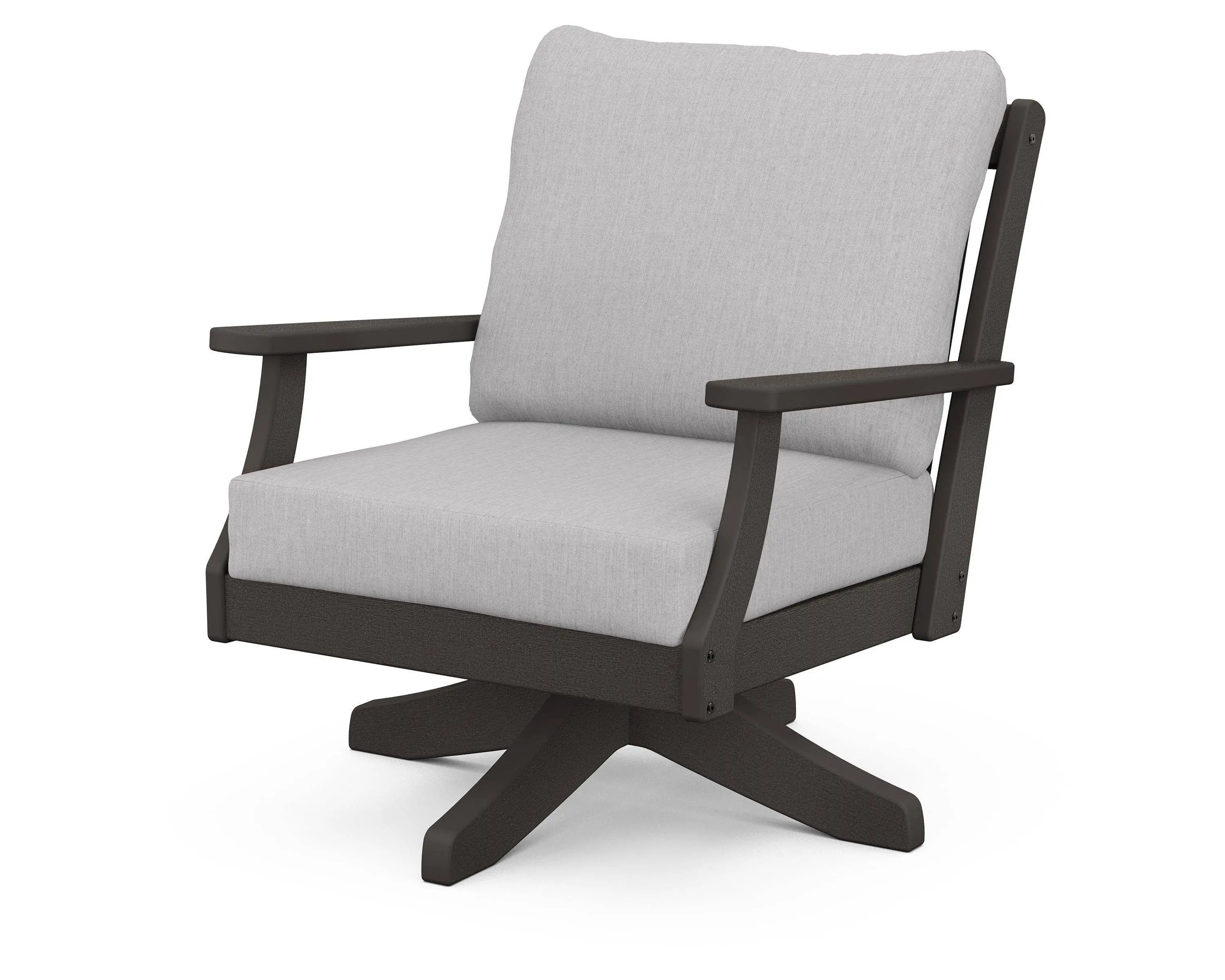 POLYWOOD Braxton Deep Seating Swivel Lounge Chair in Black with Granite Cushions