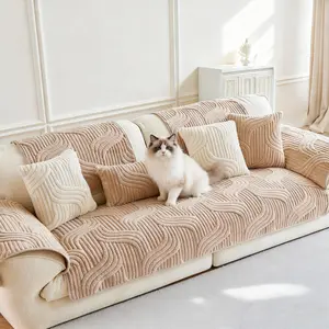 [Gift Choice] 1 Count Sofa Cover for 1-4 Seater NO BACK OR ARMREST Solid Color Jacquard Sofa Protector, Anti-slip Couch Bench Cover, Machine Washable Slipcover, Pet-friendly sofa Towel Mat for Home, Living Room, Dormitory, Hotel, Beige, Gray