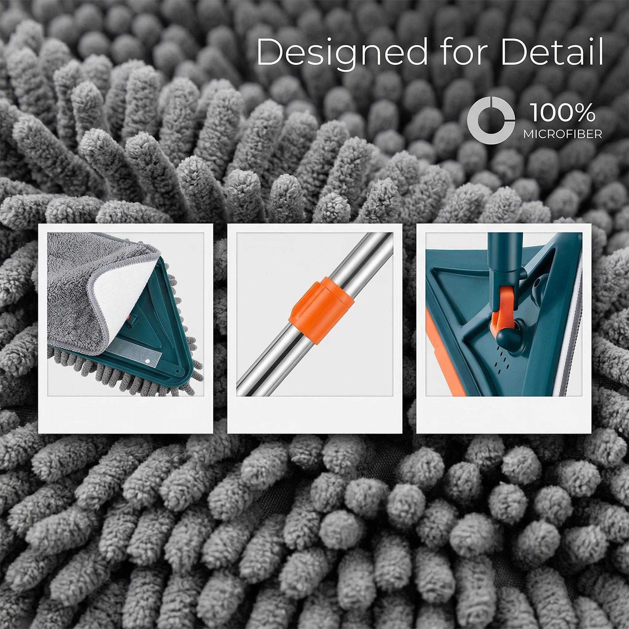 Long Handle Wall Cleaner AdjustableLength Wall Mop with 360° Spinning Head for Walls Ceiling Fans Floors Baseboards Dust Kitchen General Purpose 6 Replacement Pads