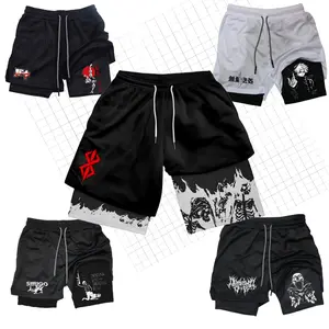 Y2K Summer Men Streetwear Anime Berserk Gojo Satoru Oversize Active Athletic Gym Shorts for Training Fitness Workout Track Pants