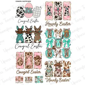 Cowgirl Easter Mini DTF Transfer Gang Sheet 24.5" Wide x 36" Long Direct To Film Trendy Vibrant Designs for Stylish Wardrobe